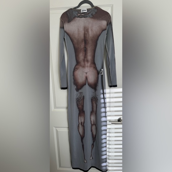 Jean Paul Gautier The Long Ebony Body Tattoo Dress Dark Nude Size S - Picture 15 of 16